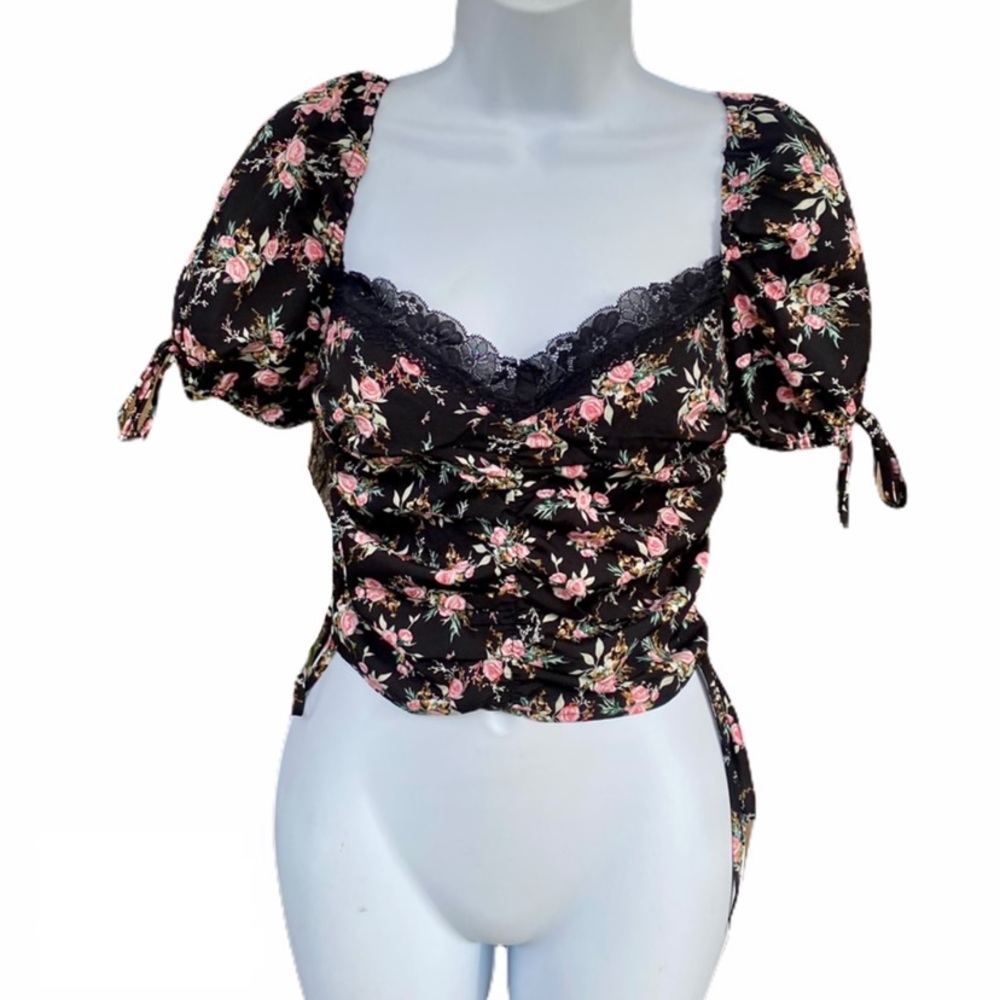 Shein Floral Lace Cottagecore Crop Top Blouse